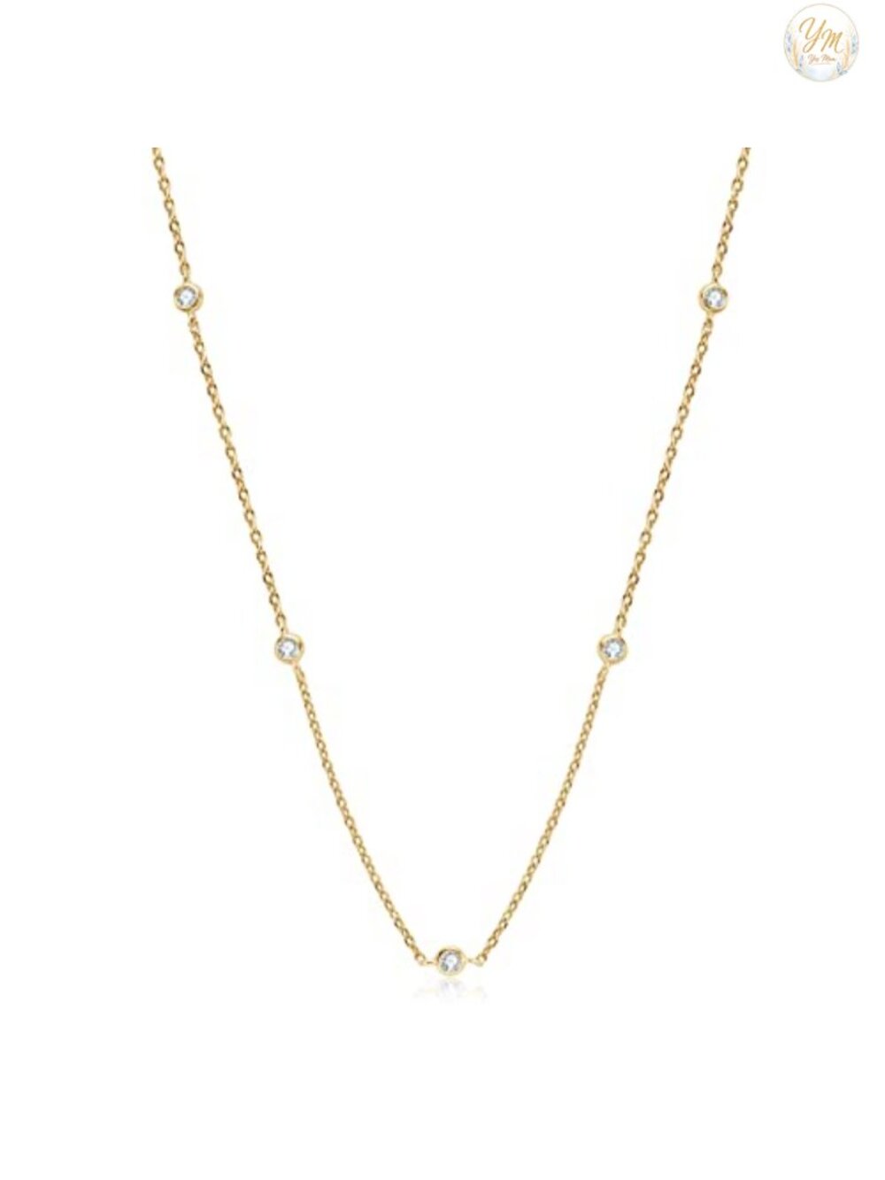 Moissanite Bezel Station Choker Necklace Sterling Silver 16-18 Inch Dainty